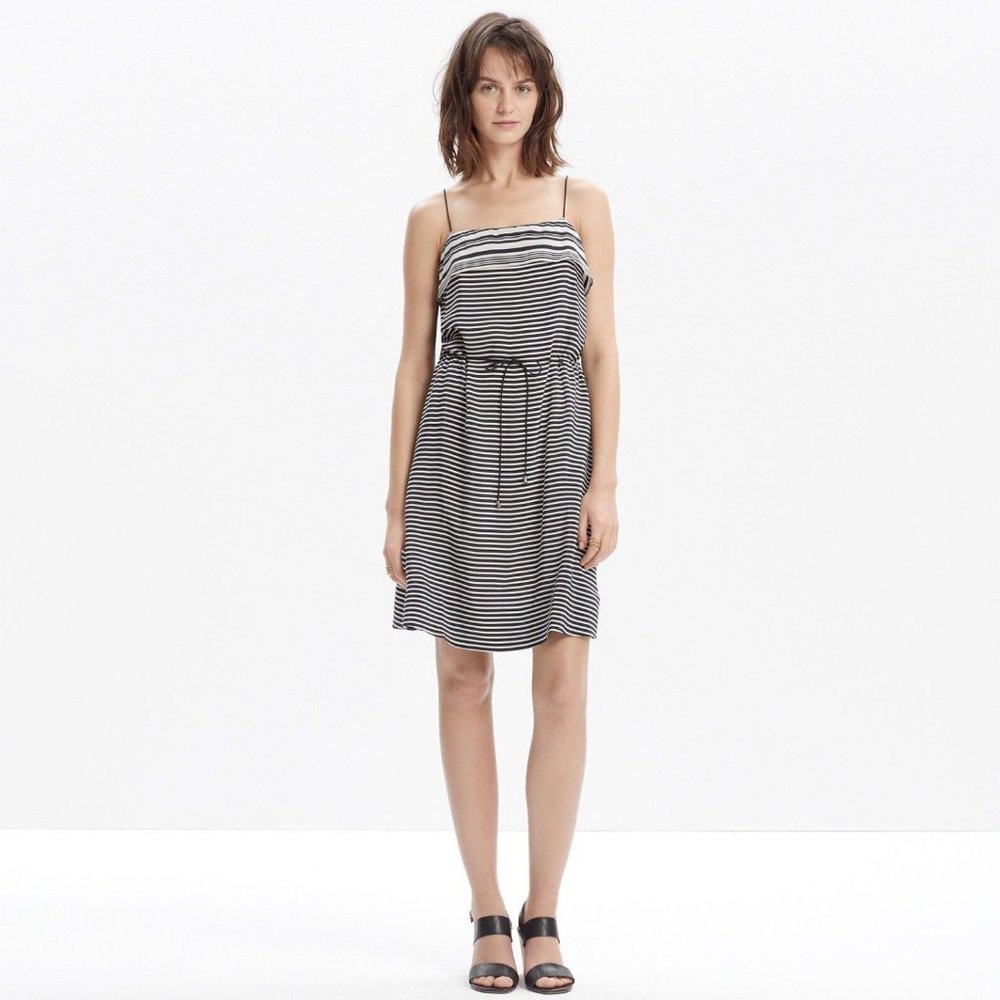Madewell Striped Silk Tie -Waist Striped Dress Size 4